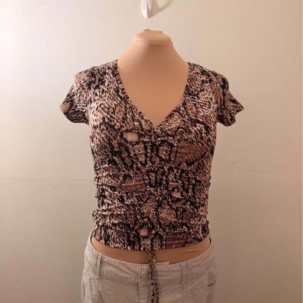 Y2K Full Circle Trends Leopard Print Ruched Cinch-Front Top, Size S